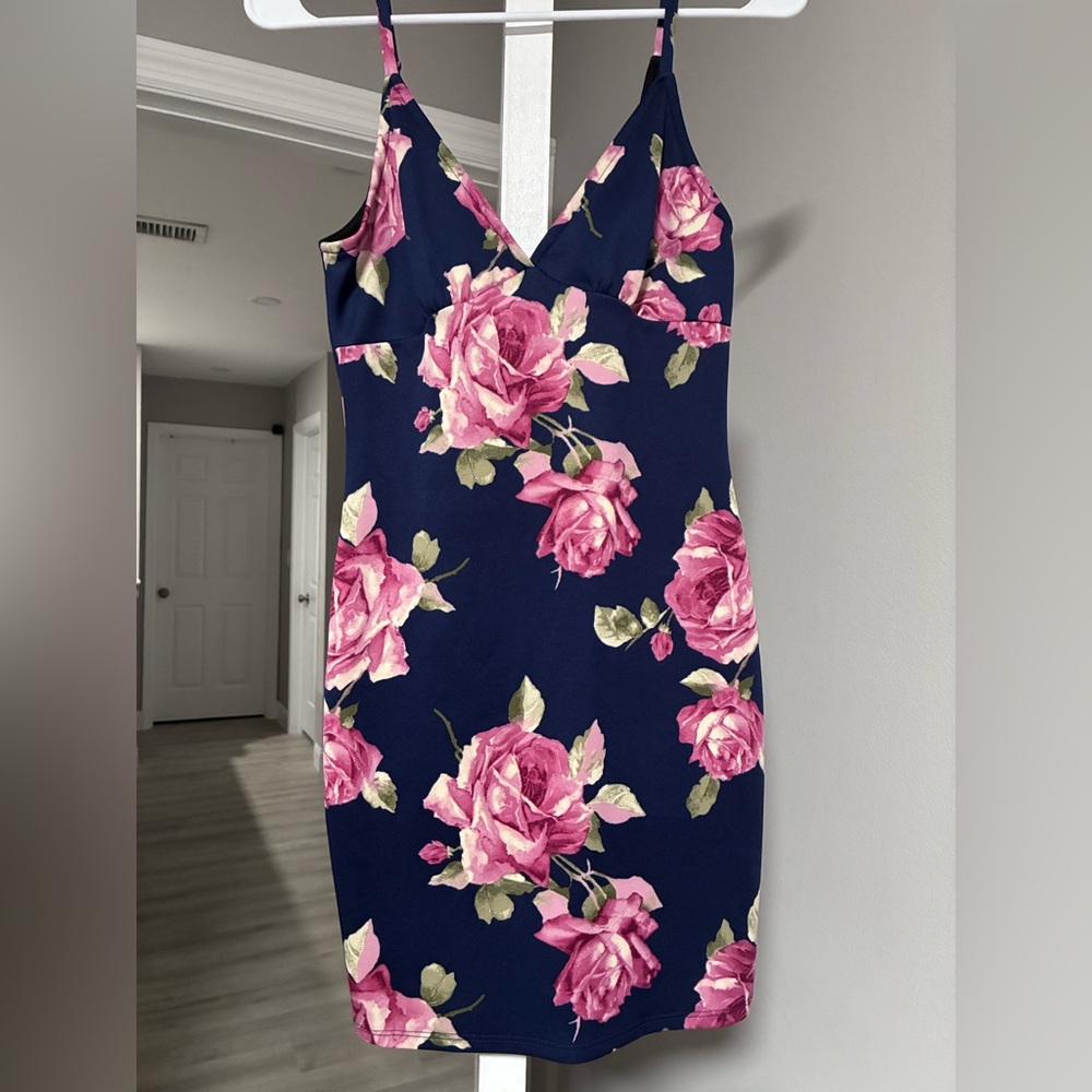 Joe & Elle Navy Dress with Pink Floral Design